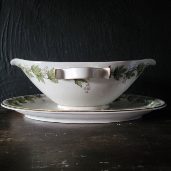 Vtg Franconia Krautheim Sycamore Gravy Boat w/ Attached Underplate, Fall Dining - Picture 1 of 8